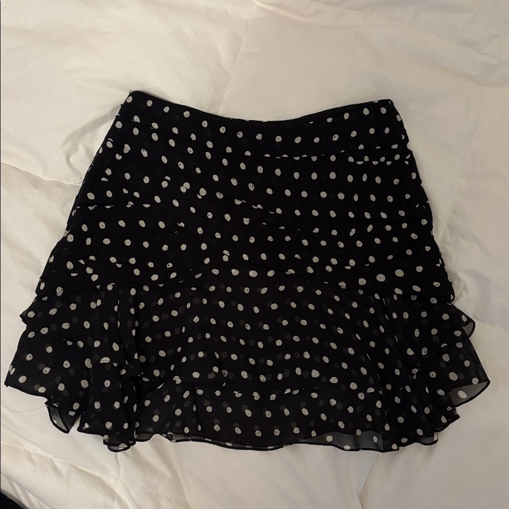 $1690 Auth SAINT LAURENT Paris Black White POLKA DOT RUFFLE MINI Skirt